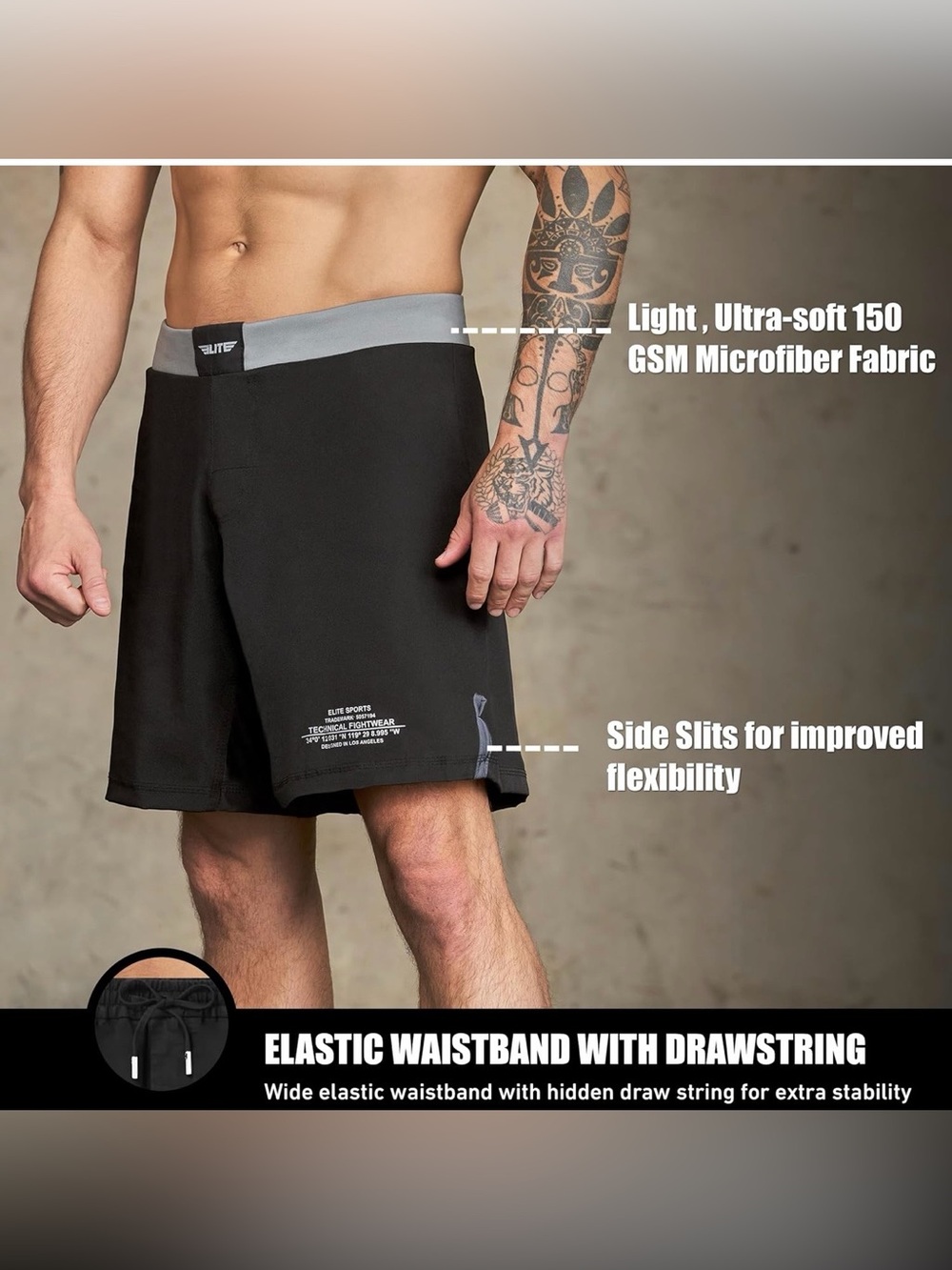 🥋👊🏼🥊 Elite Sports BJJ / MMA Fight Shorts – Men’s Training Shorts (Medium) - Picture 2 of 7